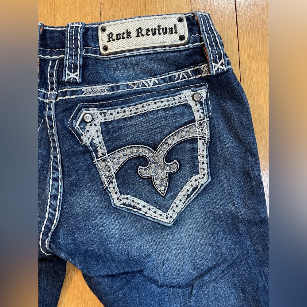 Women’s Rock Revival Luxor S200 Med Wash Skinny Jeans Crystal Embellishments 25 - Picture 5 of 14